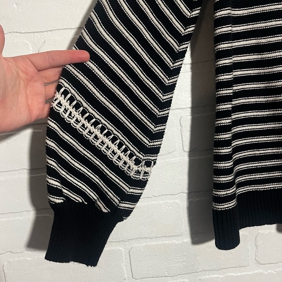 Ann Taylor LOFT 100% Cotton Sweater Black White Whipstitch Raglan Small - Picture 5 of 9
